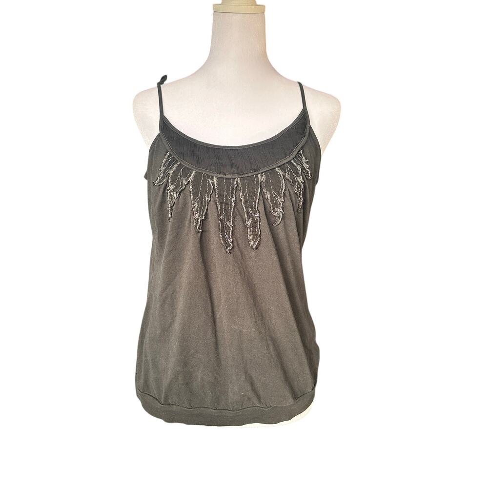 Silence + Noise black feather tank top